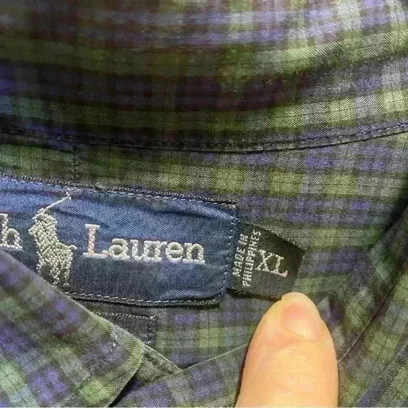 Ralph Lauren Blake vintage 100% cotton green blue plaid shirt men’s sz XL - Picture 3 of 5